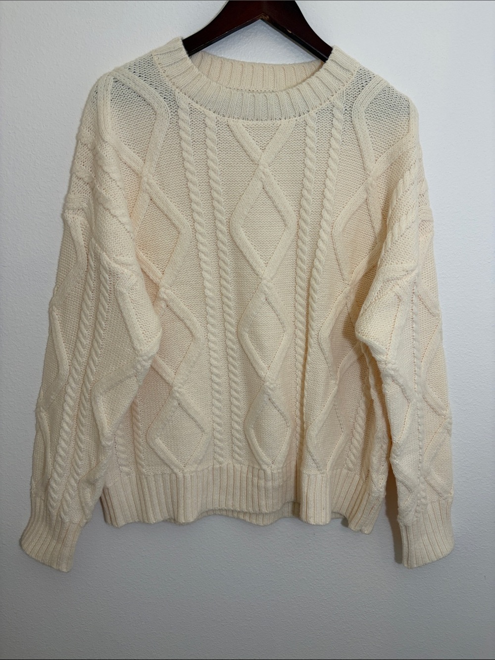 BTFBM Cream Cable Knit Casual Classic Sweater
